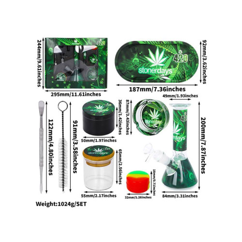 Stakleni mini bong - 6-dijelni set Hemp Leaf 420