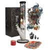 Stakleni ice bong Ronin + Geisha, 40 cm - set od 3 dijela, Black Leaf