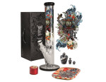 Stakleni ice bong Ronin + Geisha, 40 cm - set od 3 dijela, Black Leaf