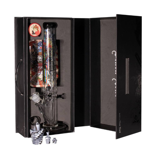 Stakleni ice bong Ronin + Geisha, 40 cm - set od 3 dijela, Black Leaf