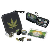 Set ručna lula Hemp Leaf + mlinac, upaljač, mrežice i pladanj
